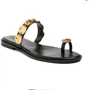 Open Edit Womens Margot Slide Sandal, Gold, Black, Size 10
